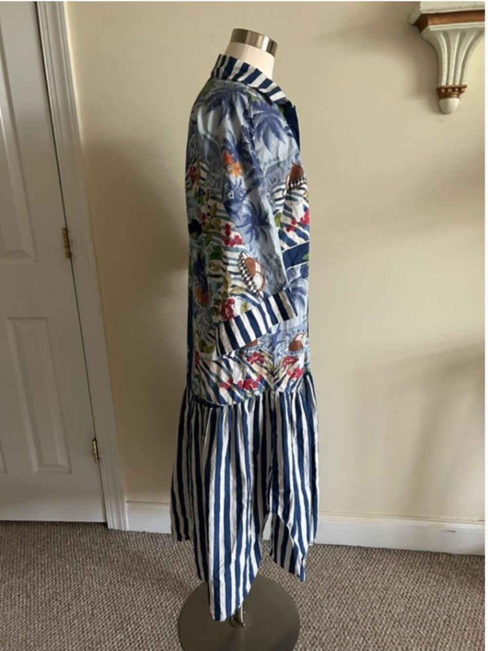 Farm Rio Blue Fresh Table Scarf Organic Cotton Midi Dress size L - Picture 5 of 9